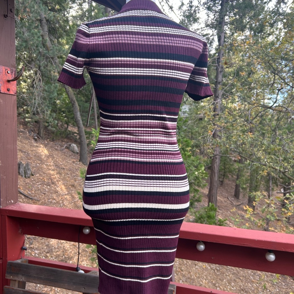 No Boundaries Ribbed Striped Dress - Purple and White - Picture 2 of 5